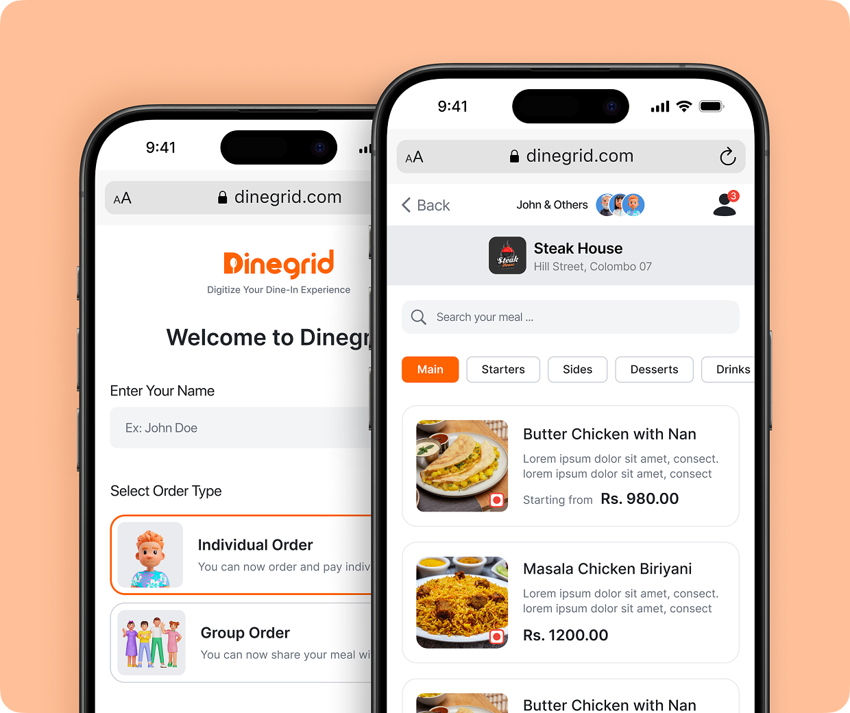 Dinegrid primary view
